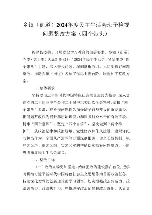 乡镇（街道）2024民主生活会班子检视问题整改方案（四个带头）.docx