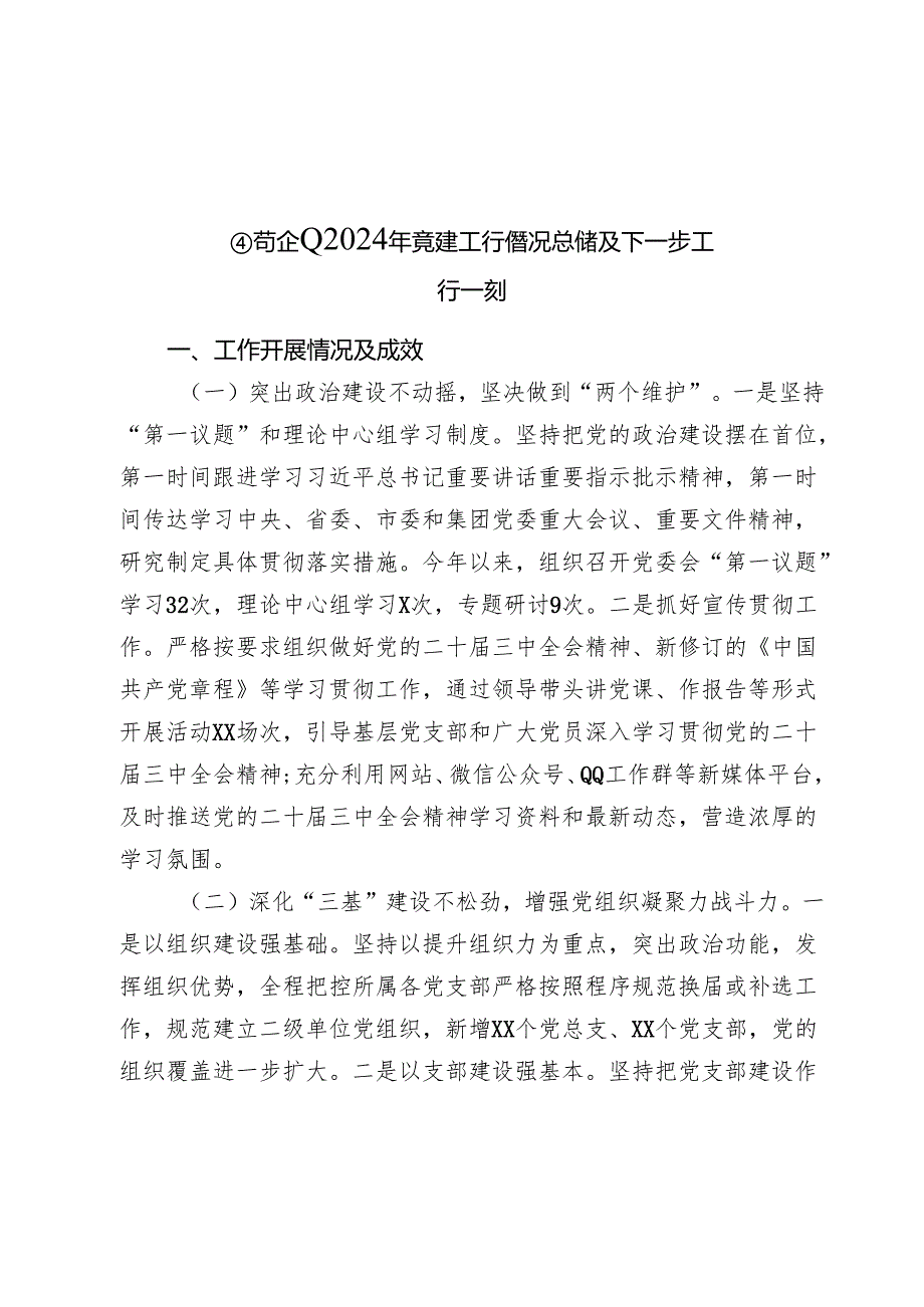国有企业2024年党建工作情况总结及下一步工作计划（2）.docx_第1页