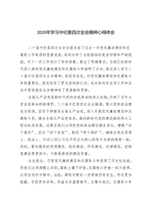 10篇 2025年学习中纪委四次全会精神心得体会感悟.docx