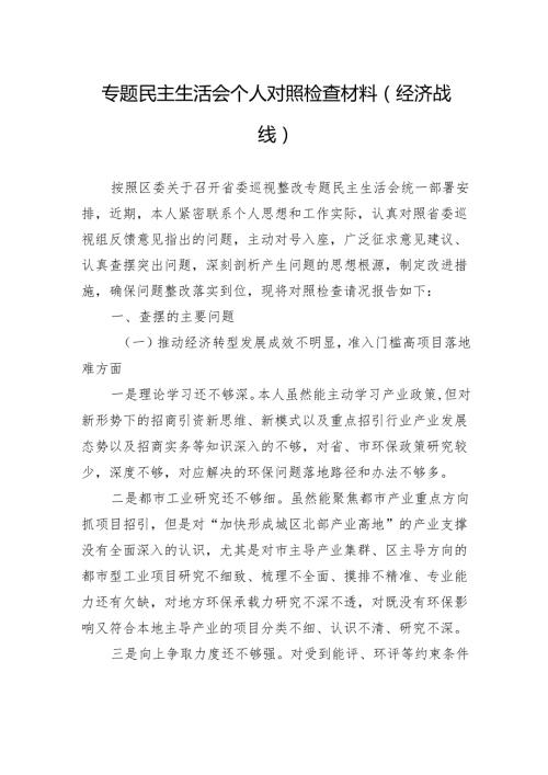 专题民主生活会个人对照检查材料(经济战线）(1).docx
