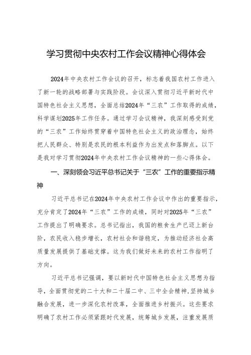 2024中央农村工作会议精神心得体会3篇.docx
