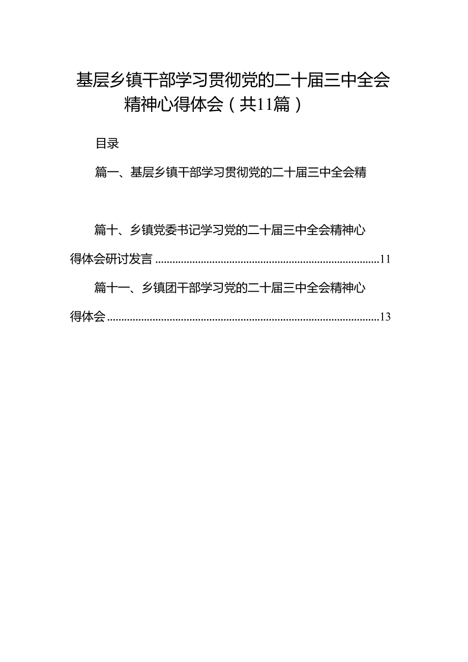 （11篇）基层乡镇干部学习贯彻党的二十三中全会精神心得体会（最新版）.docx_第1页
