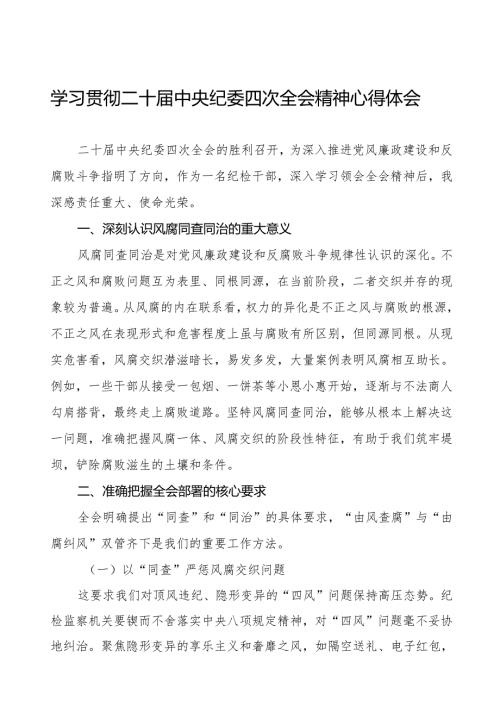 学习二十中央纪委四次全会精神的心得体会优秀模板三篇.docx