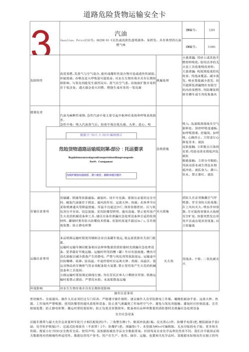 2025版《汽油道路危险货物运输安全卡》根据道路运输规则第五部分编制.docx