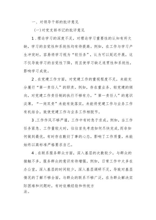 最新2024年机关党员领导干部民主生活、组织生活批评与自我批评意见word可编辑文档.docx