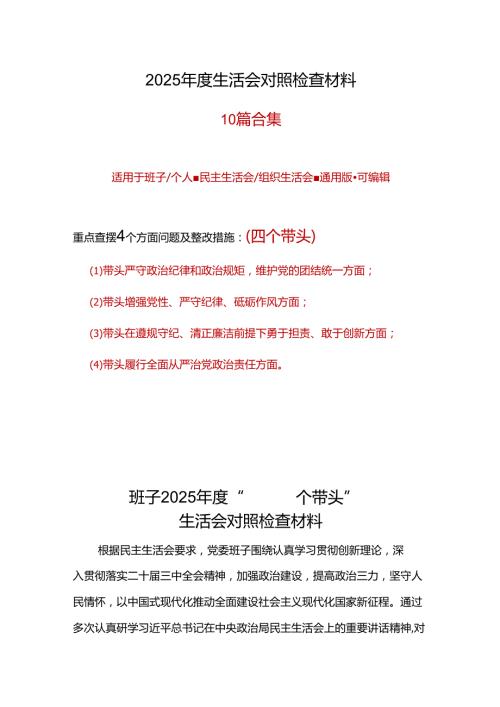 民政局领导班子2024年民主生活会“四个带头”个人检查材料合集.docx