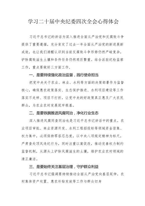学习《二十中央纪委四次全会》个人心得体会 合计18份.docx