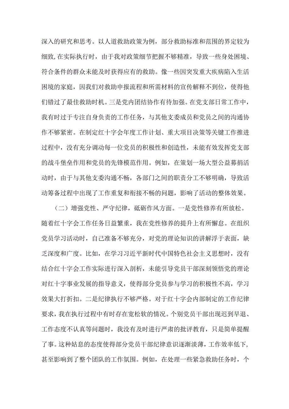 2025年市红十字会党支部书记组织生活会“四个带头”个人对照检查发言材料【含意识形态工作责任制落实方面】.docx_第2页