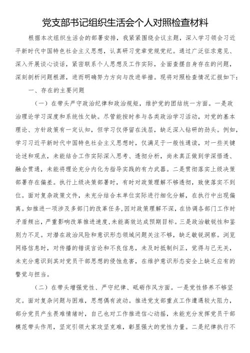 党支部书记组织生活会个人对照检查材料.docx