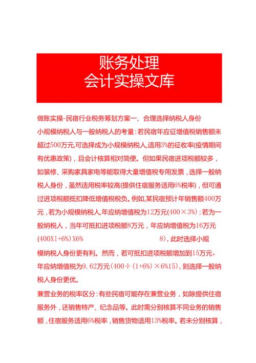 做账实操民宿行业税务筹划方案.docx