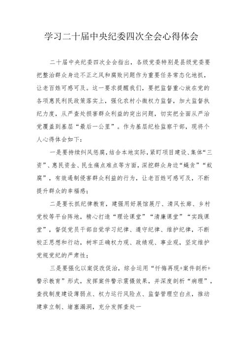 学习二十中央纪委四次全会个人心得体会 （汇编22份）.docx