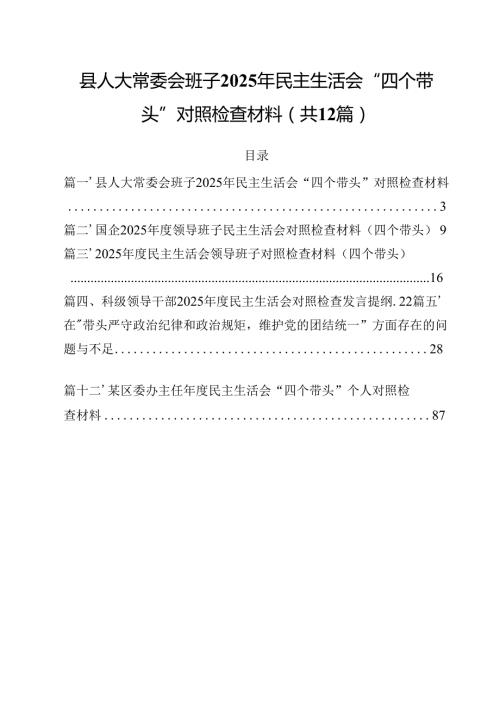 县人大常委会班子2025年民主生活会“四个带头”对照检查材料（共12篇）.docx