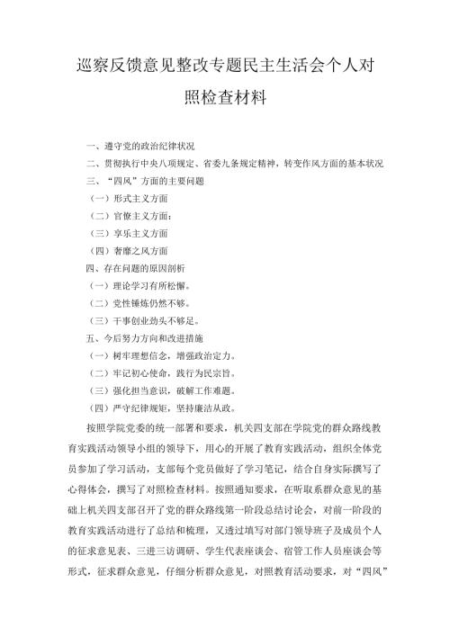 巡察反馈意见整改专题民主生活会 个人对照检查材料 (2).docx