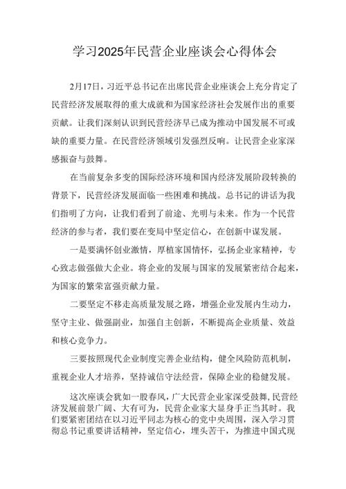 2025年私营企业学习民营企业座谈会个人心得感悟 合计10份.docx