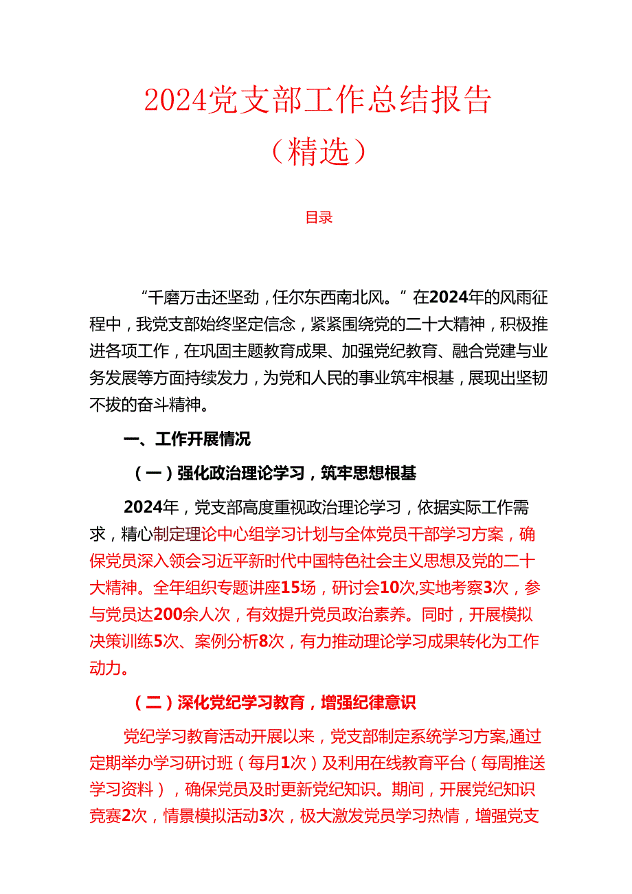 2024党支部工作总结报告（精选）.docx_第1页