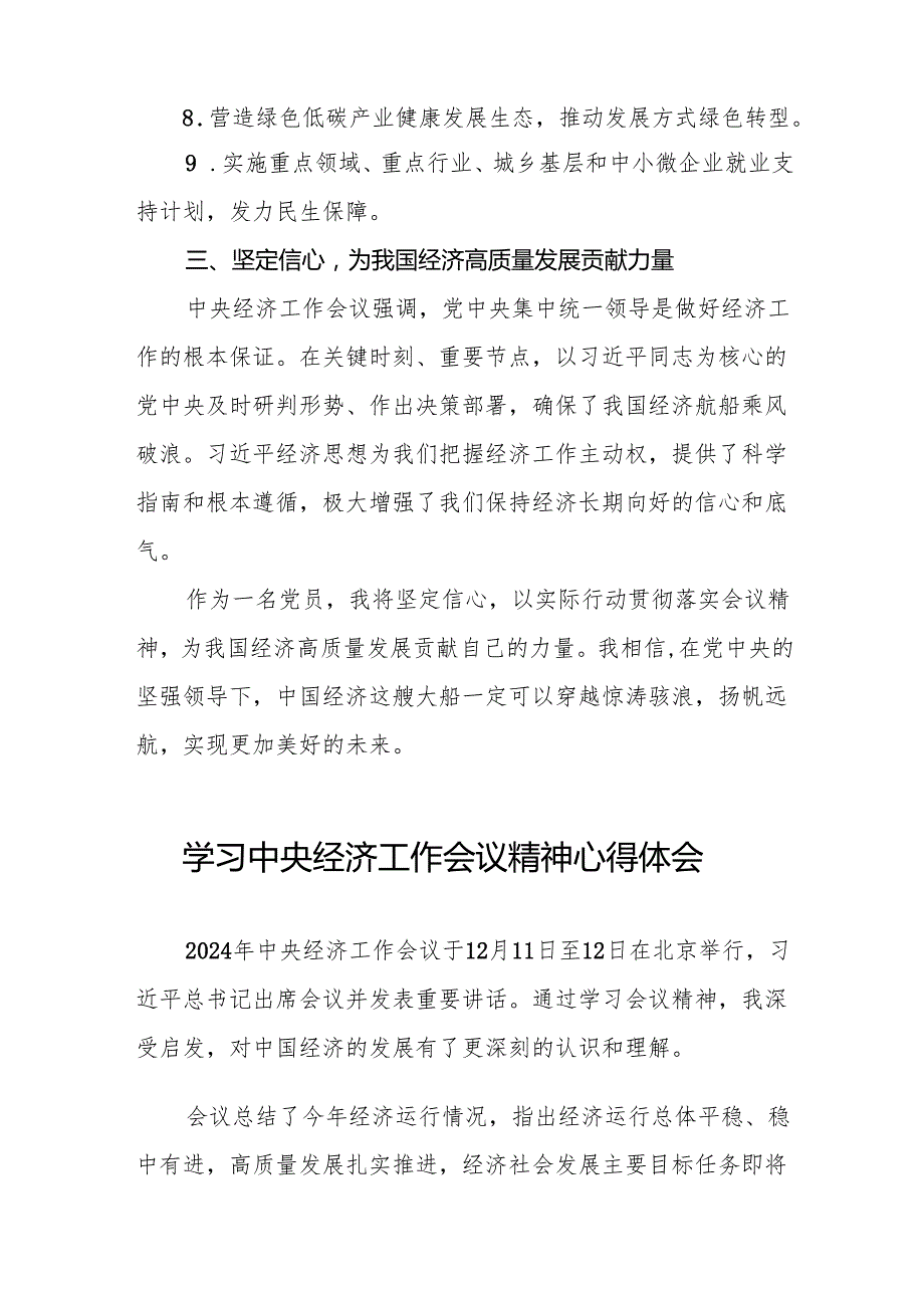 五篇学习贯彻 2024 年中央经济工作会议精神的心得体会最新范文.docx_第3页