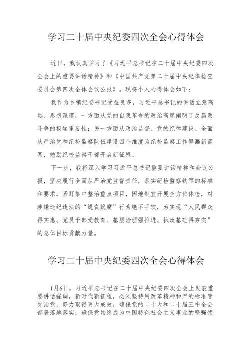 学习《二十中央纪委四次全会》心得体会 汇编22份.docx