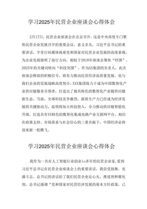 2025年私营企业学习《民营企业座谈会》个人心得感悟 （8份）.docx