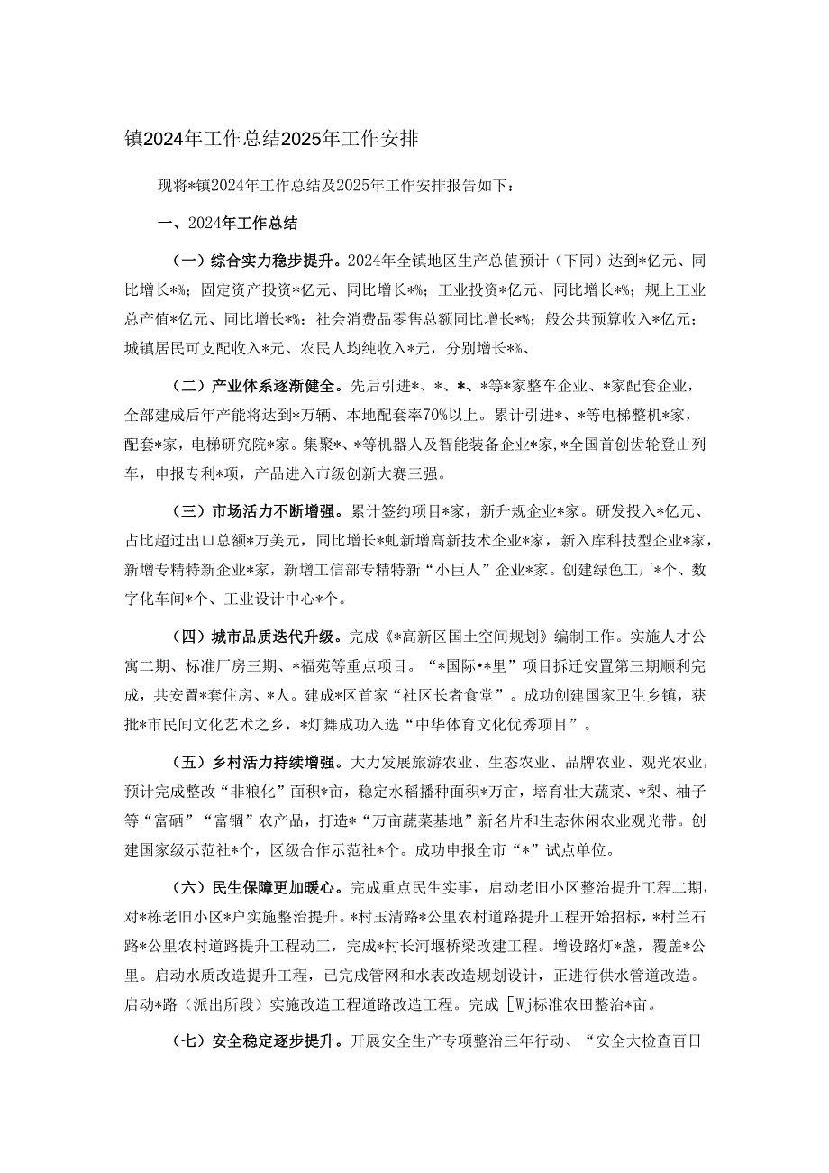 镇2024年工作总结2025年工作安排.docx_第1页