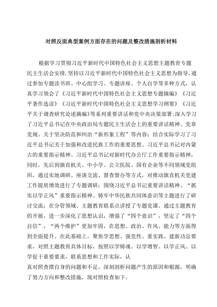 四篇 对照反面典型案例方面存在的问题及整改措施剖析材料（精选版）.docx_第1页