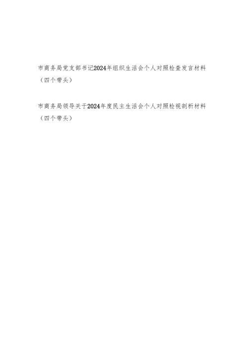 市商务局党支部书记领导2024组织生活会个人对照检查发言材料2篇（四个带头）.docx