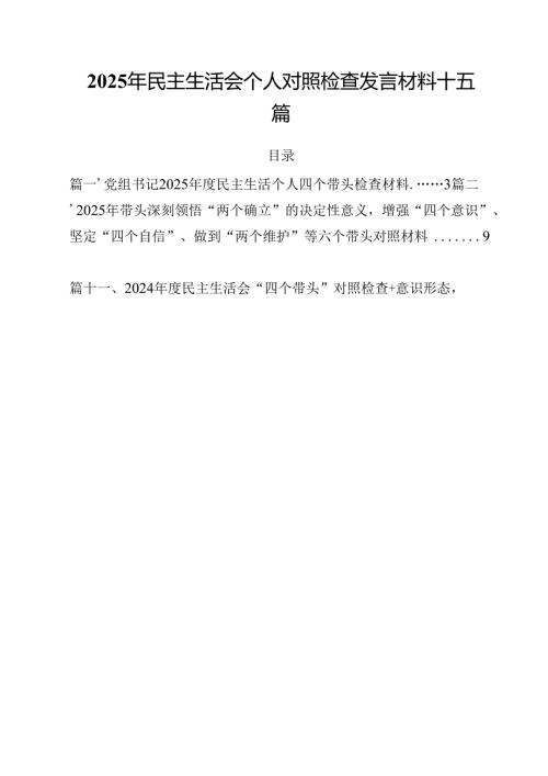 2025年民主生活会个人对照检查发言材料 十五篇.docx