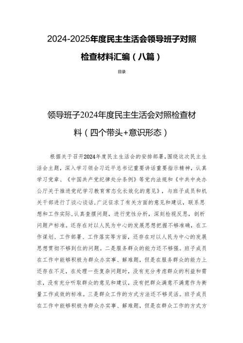 20242025民主生活领导班子检查材料汇编（八篇）.docx