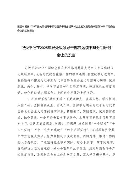 纪委书记在2025年县处级领导干部专题读书班分组研讨会上的发言+纪委书记在2025年纪委全会上的工作报告.docx