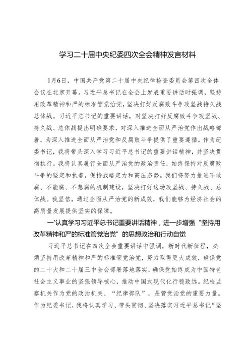 （汇编）2025年学习二十中央纪委四次全会精神发言材料.docx