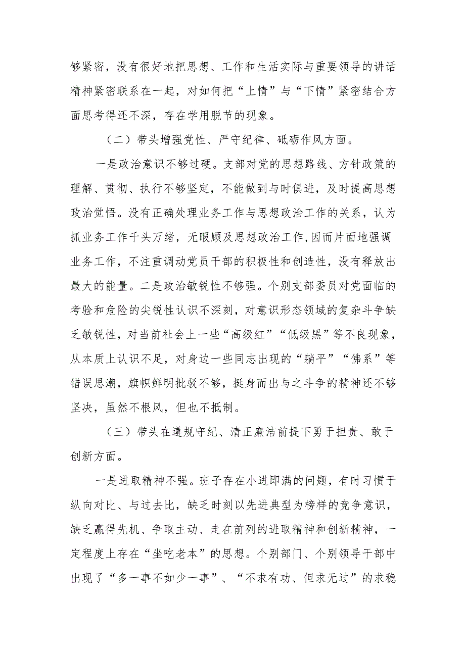 2024组织生活会支部班子对照检查材料（四个带头）.docx_第2页