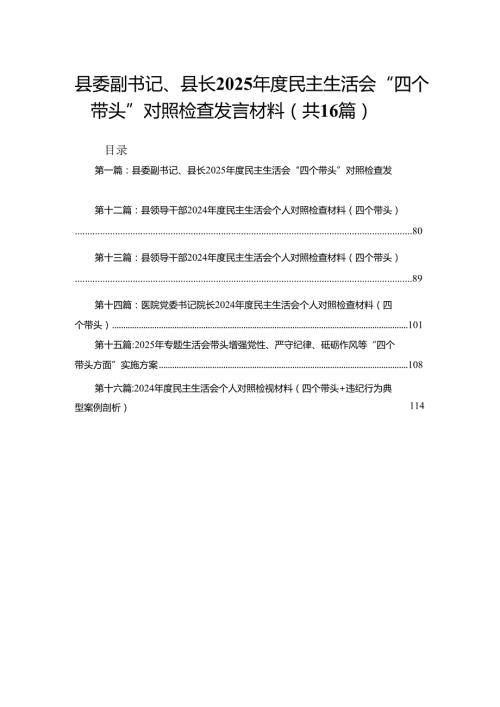 县委副书记、县长2025民主生活会“四个带头”对照检查发言材料（16篇）范文.docx