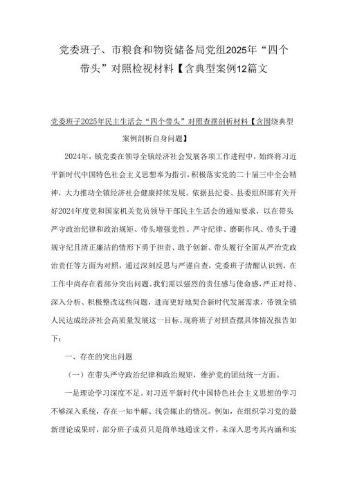 党委班子、市粮食和物资储备局党组2025年“四个带头”对照检视材料【含典型案例】2篇文.docx
