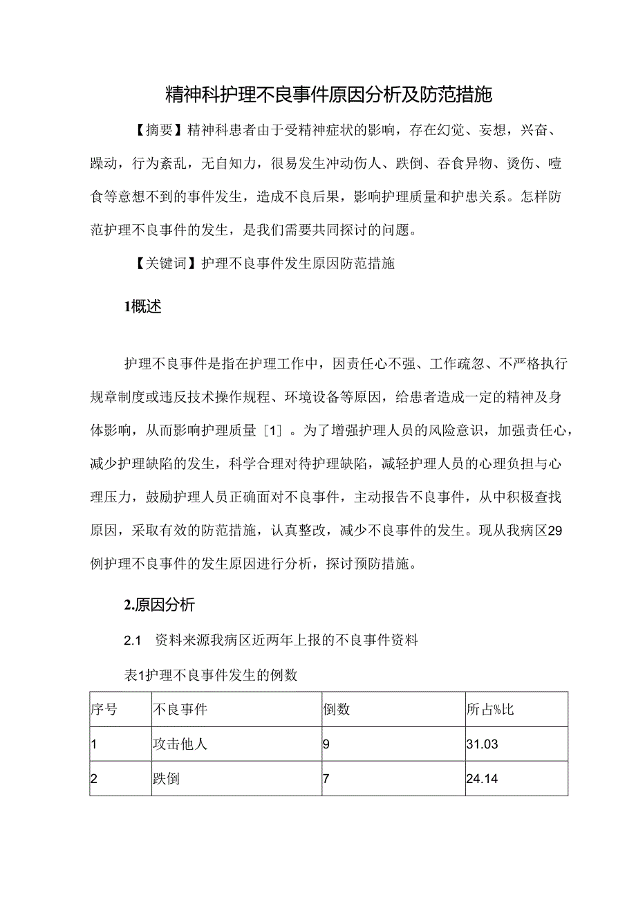 精神科护理不良事件原因分析及防范措施.docx_第1页