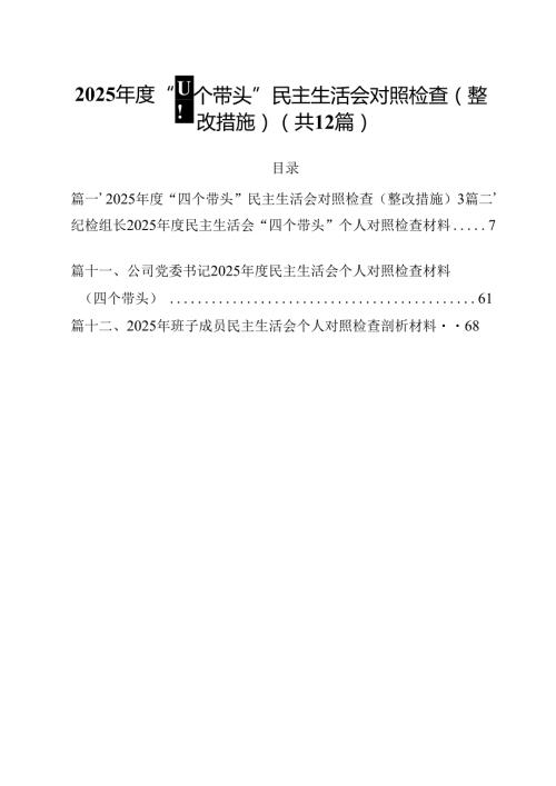 2025“四个带头”民主生活会对照检查（整改措施）12篇（精选）.docx