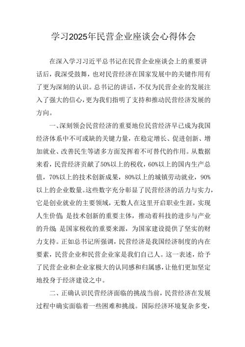 民营企业2025年学习《民营企业座谈会》个人心得感悟 （7份）53.docx