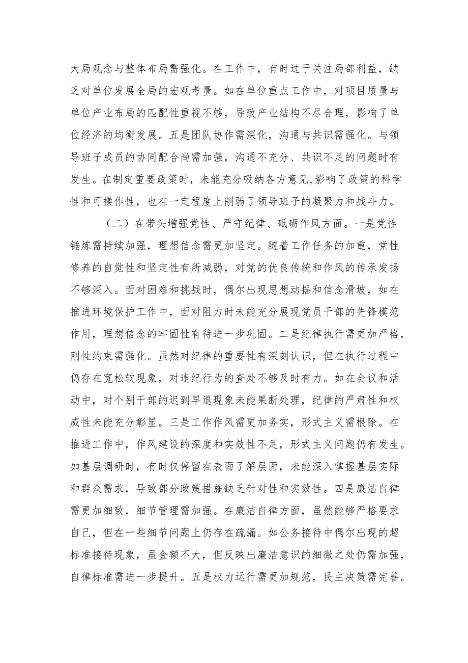 2024领导干部专题民主生活会、组织生活会对照检查材料（4543字）四个带头.docx_第2页