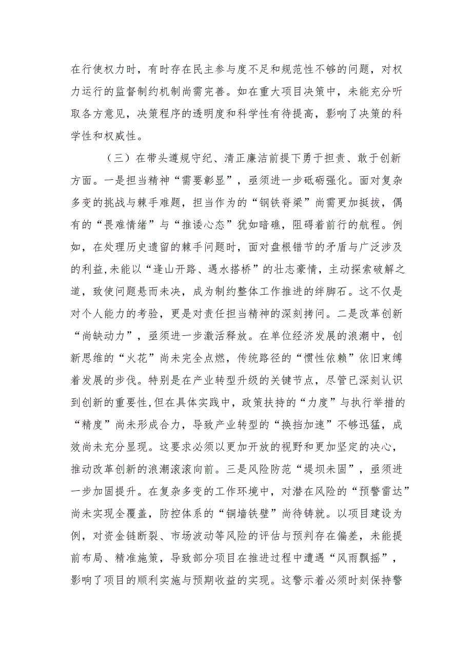 2024领导干部专题民主生活会、组织生活会对照检查材料（4543字）四个带头.docx_第3页