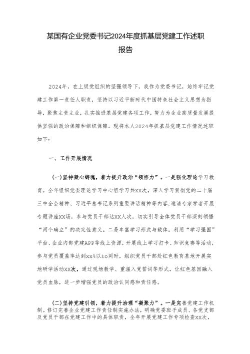 某国有企业党委书记2024抓基层党建工作述职报告.docx