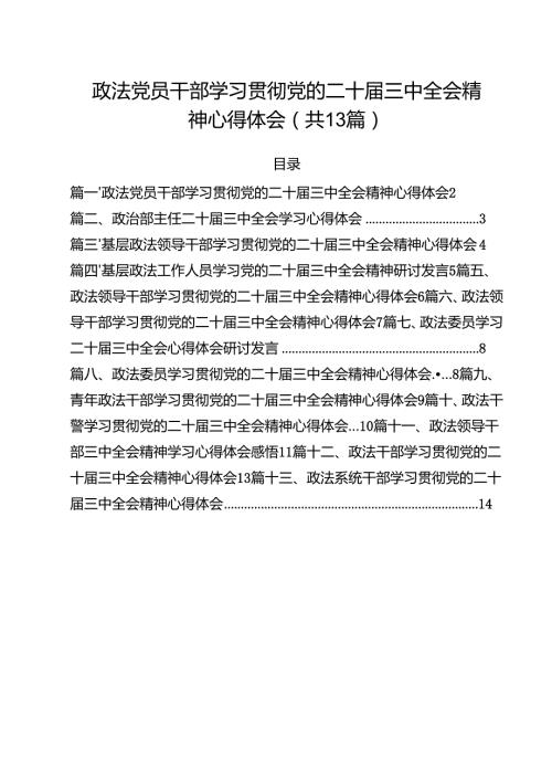 政法党员干部学习贯彻党的二十三中全会精神心得体会13篇（详细版）.docx