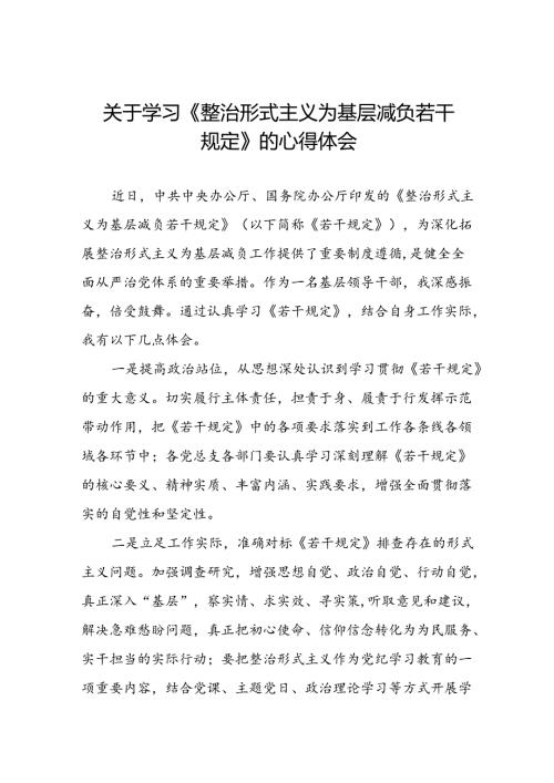 关于《整治形式主义为基层减负若干规定》学习感悟七篇.docx