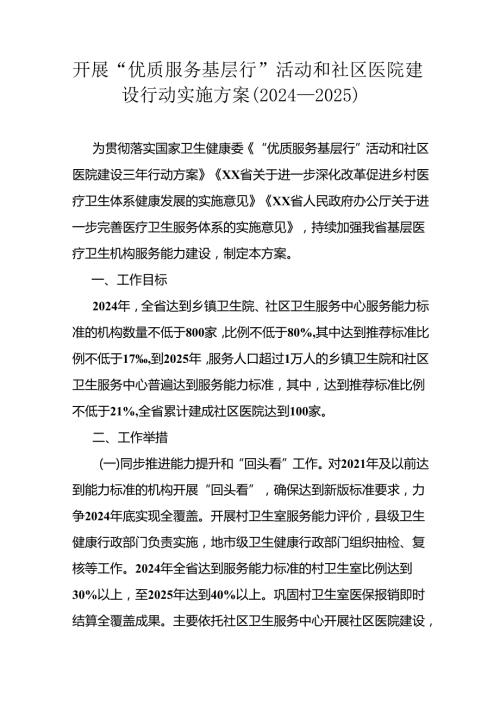 开展“优质服务基层行”活动和社区医院建设行动实施方案（20242025）.docx