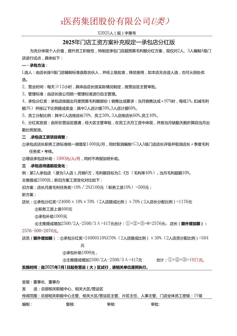 门店工资方案补充规定（承包店分红）.docx_第1页