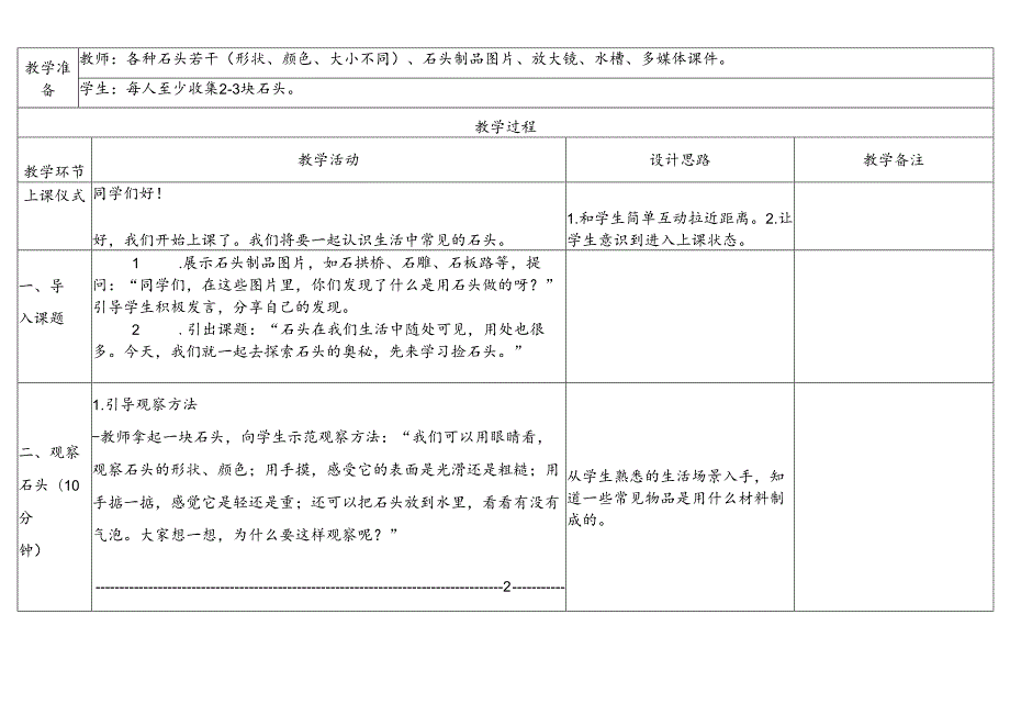 2024版新教材2025苏教版科学一年级下册全册教案教学设计（表格式）.docx_第2页