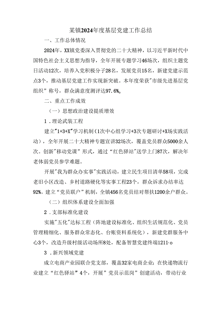 某镇2024基层党建工作总结.docx_第1页