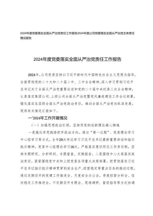 2篇 2024党委落实全面从严治党责任工作报告.docx