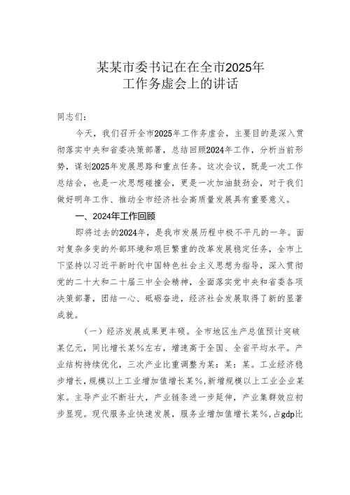 某某市委书记在在全市2025年工作务虚会上的讲话.docx