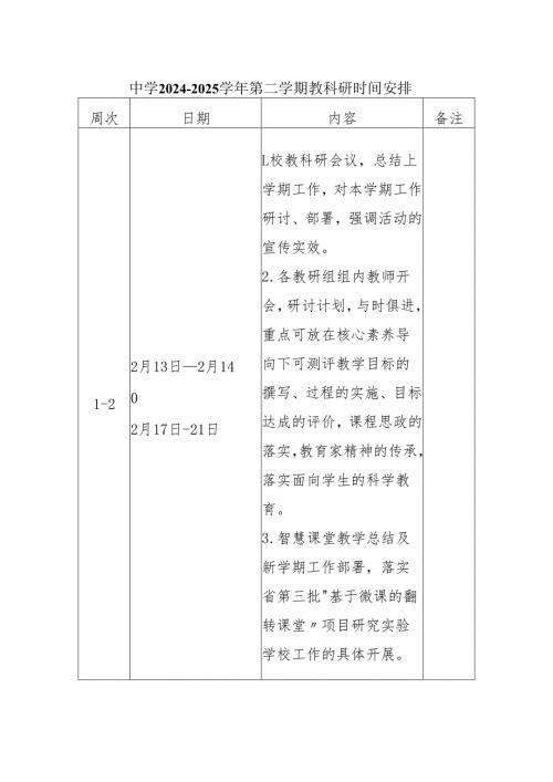中学20242025第二学期教科研时间安排.docx