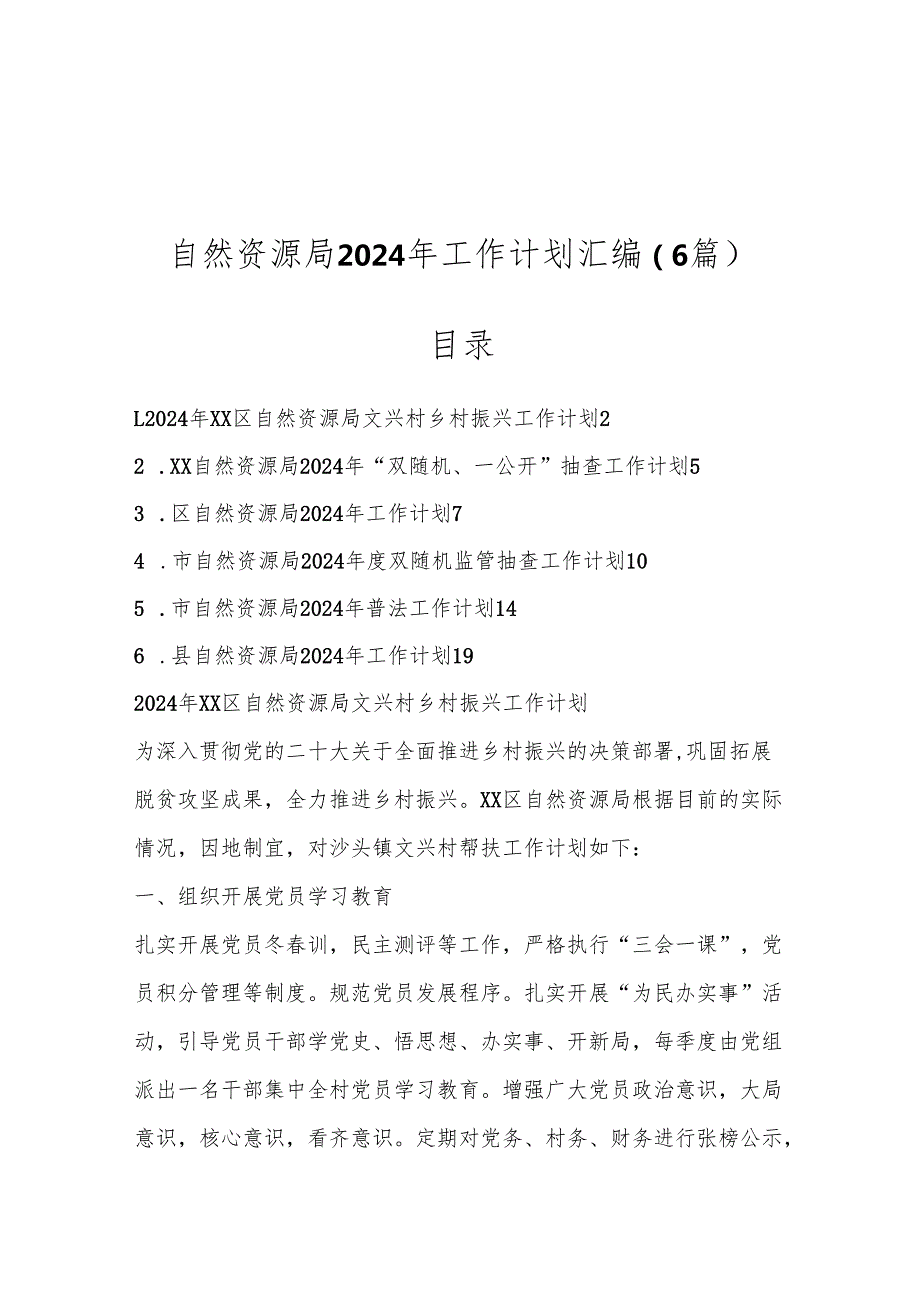 （6篇）自然资源局2024年工作计划汇编.docx_第1页