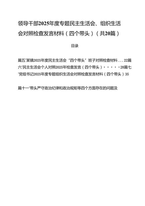 （20篇）领导干部2025专题民主生活会、组织生活会对照检查发言材料（四个带头）范文.docx