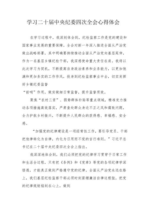 学习二十中央纪委四次全会心得体会 （汇编21份）.docx